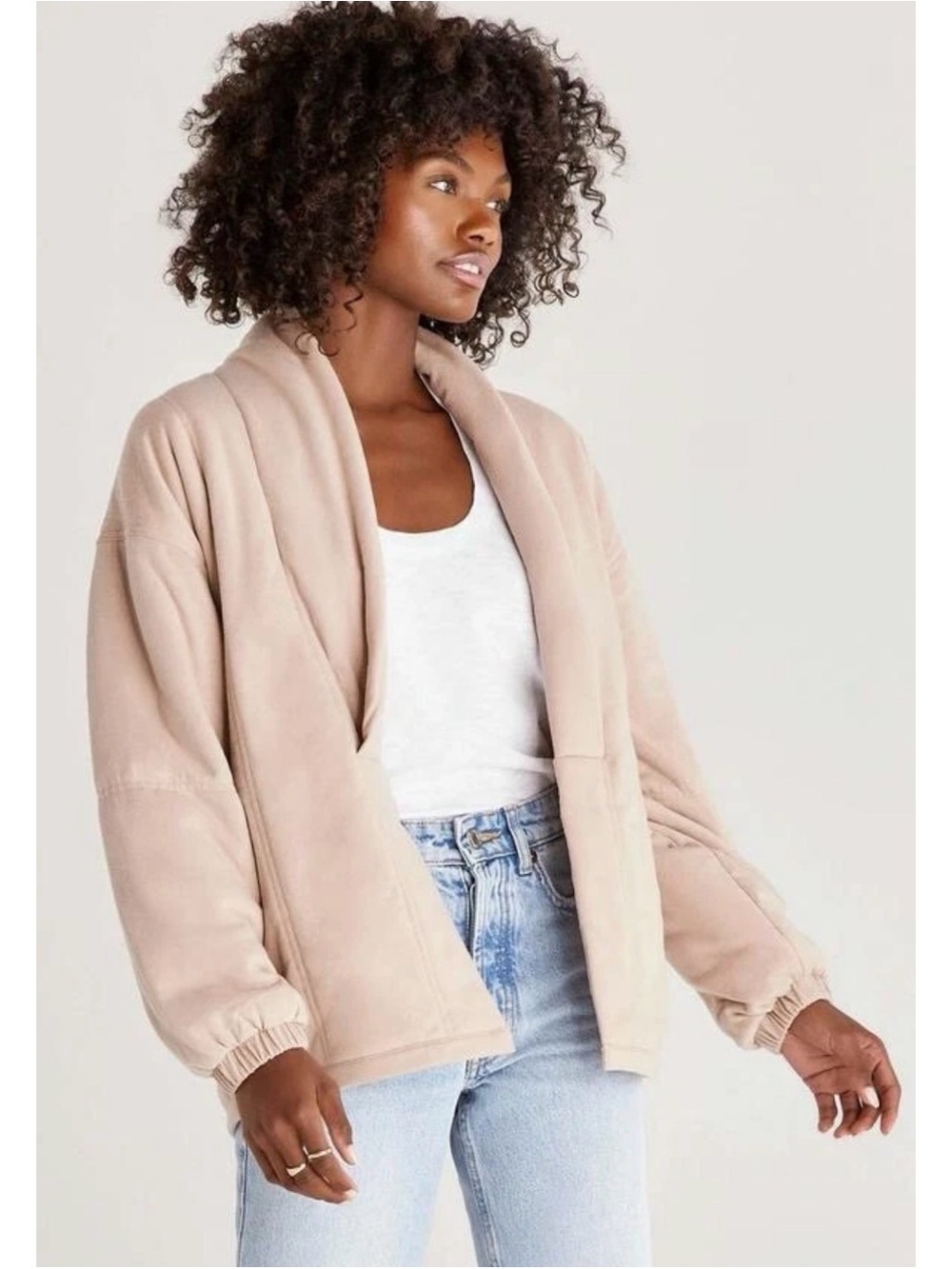Z Supply Roz Open Front Quilted Jacket Frappe Tan Small Oversized Shacket Small